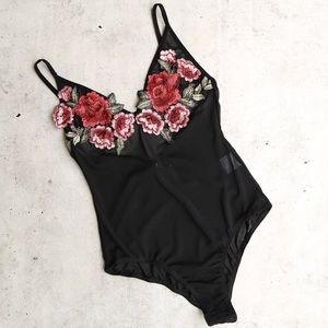 Fashion Nova Mesh Floral Bodysuit